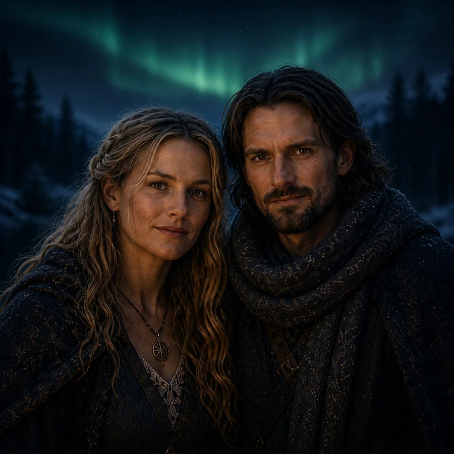 The two characters at the heart of Northern Hush's Nordic visual world